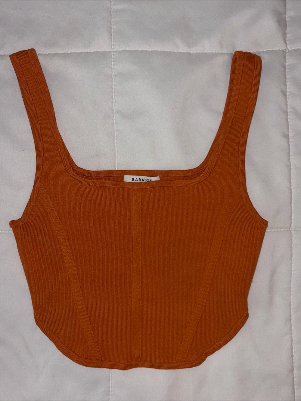 Babaton Burnt Orange Ribbed Square-Neck Tank Top